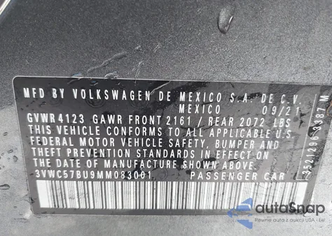 2021 Volkswagen Jetta 1.4T R-Line/1.4T S/1.4T Se from USA, damaged, VIN 3VWC57BU9MM083001